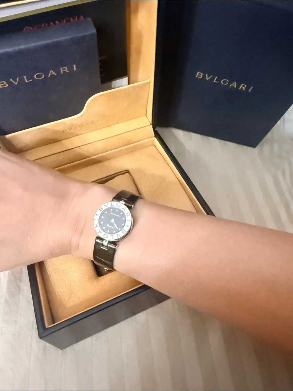 Bulgari Olive Green Strap Stainless Silver Dial Watch